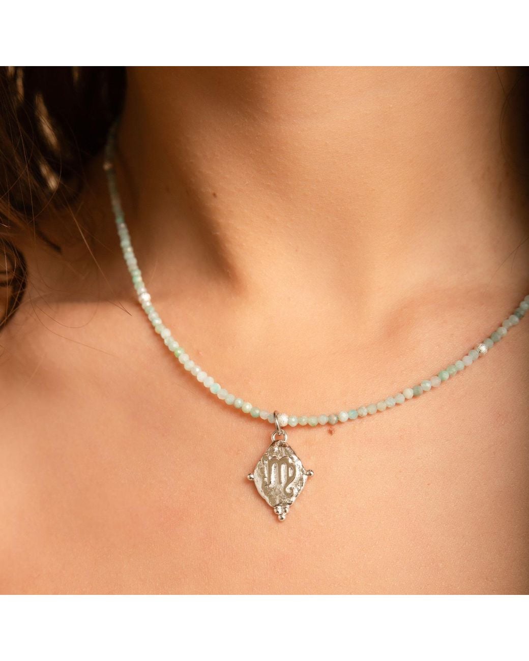 Seven Saints Metallic Virgo Gemstone Choker Necklace, Amazonite, Rhodium