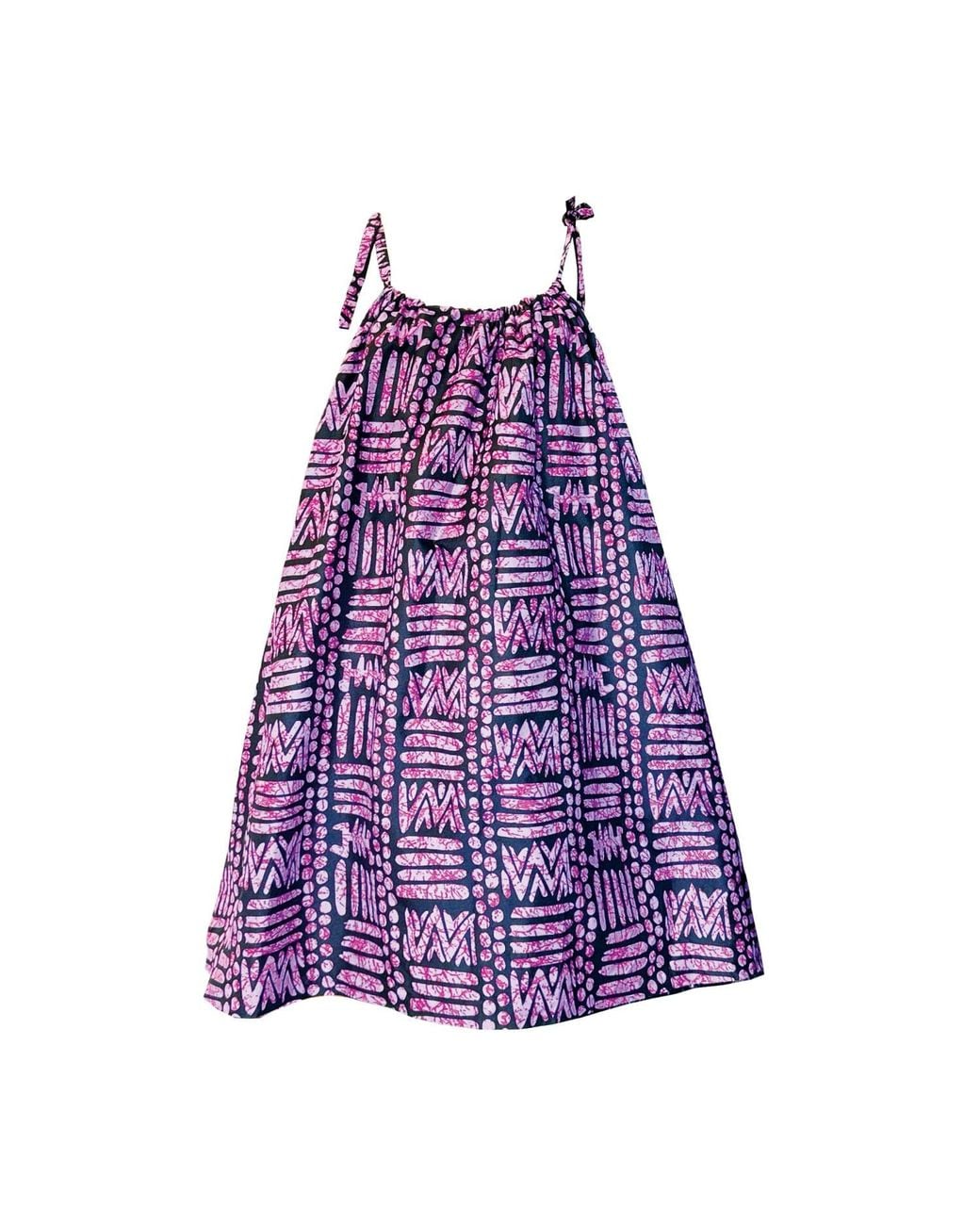 Chuks Collins Purple Ajah New Collection Drop-Gathered Spaghetti Strap Batik Mini Dress