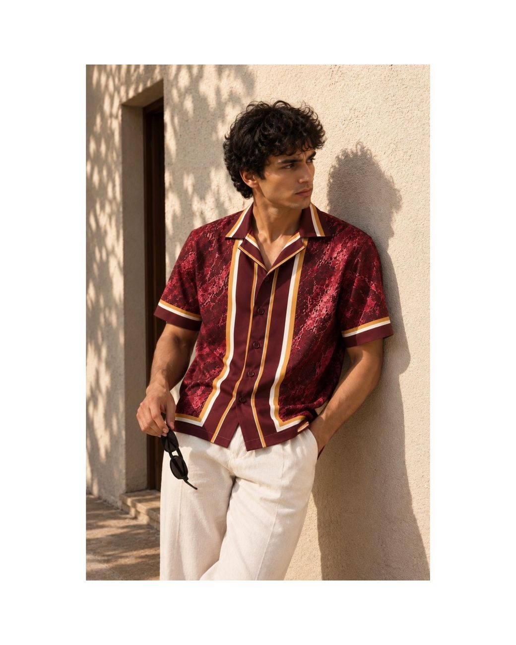 Chic Urban Red Velouris Cuban Collar Shirt for men