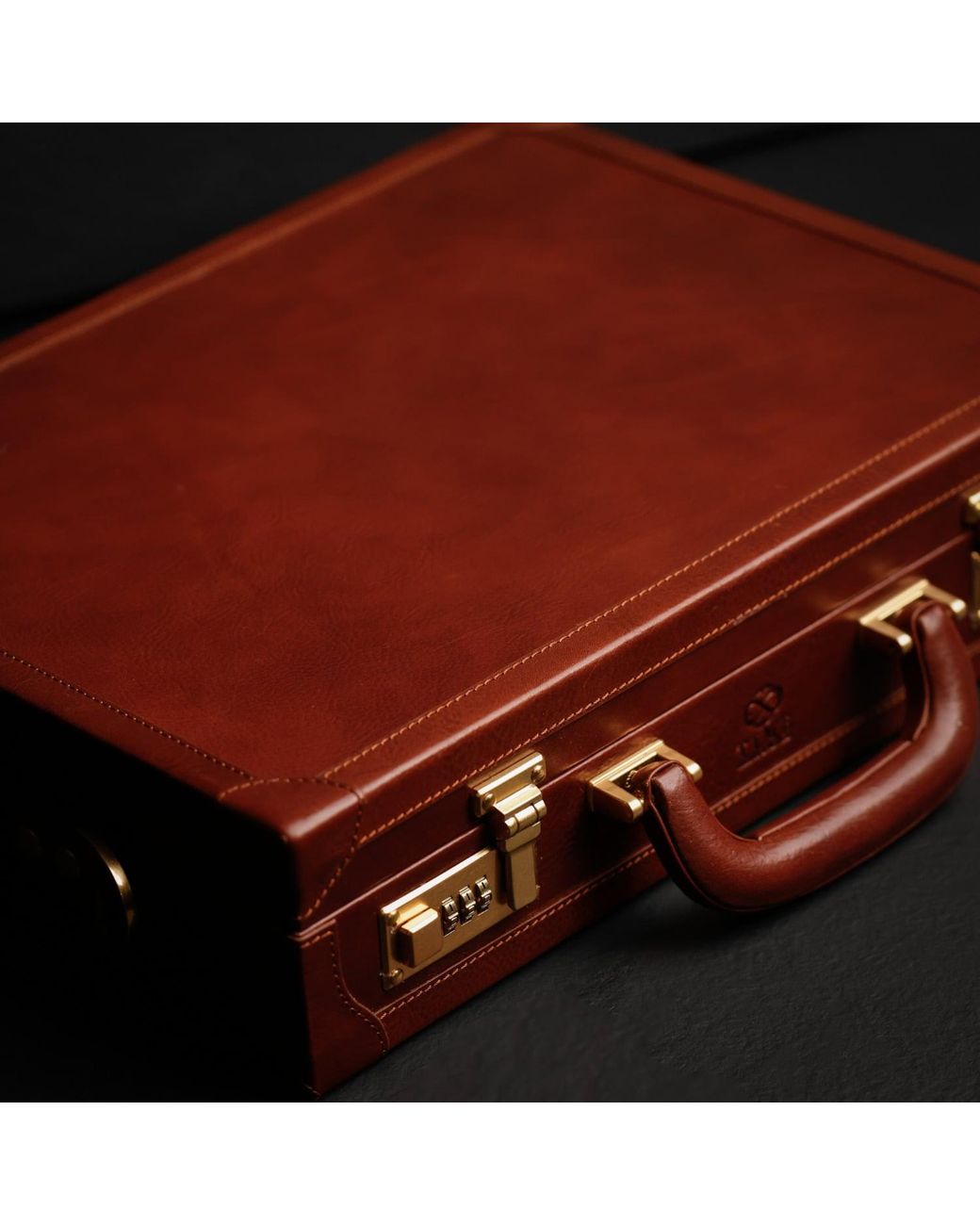 Time Resistance Brown Cognac Leather Attaché Case Briefcase for men