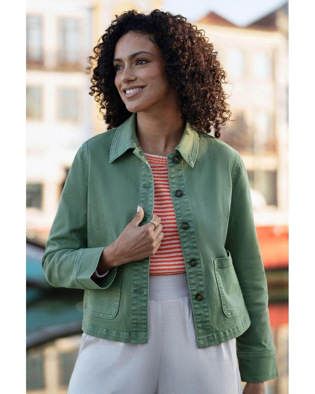 Yumi' Green Canvas Jacket With Patch Pockets