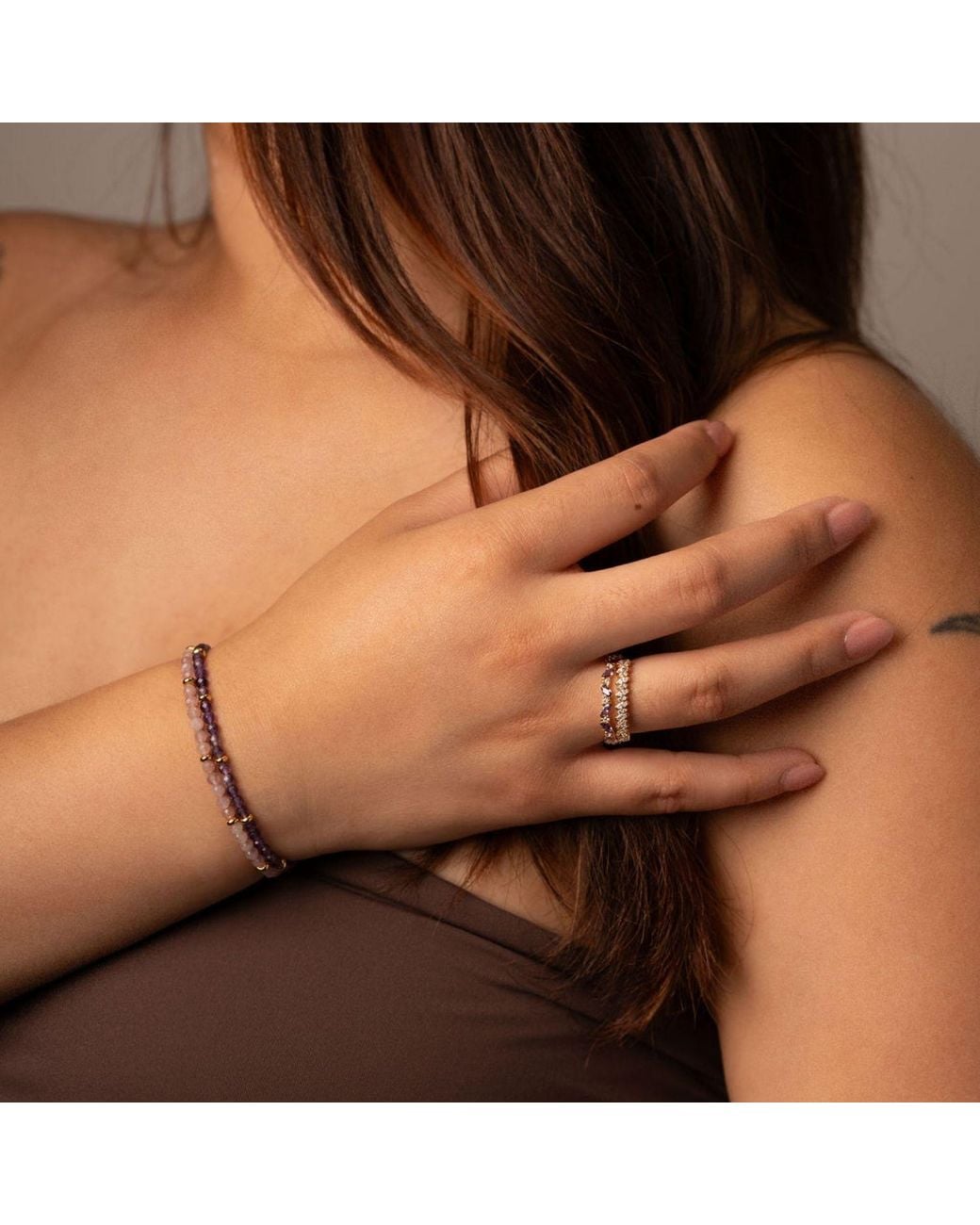 Belinda Jewelz Metallic Amethyst Beaded Bracelet