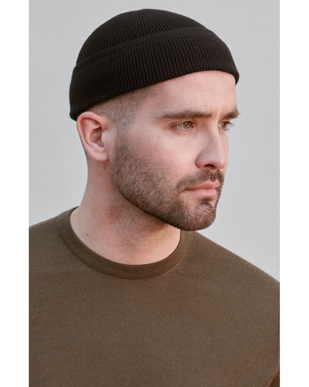Paul James Knitwear Black Lightweight Cotton Foweey Fisherman Beanie for men