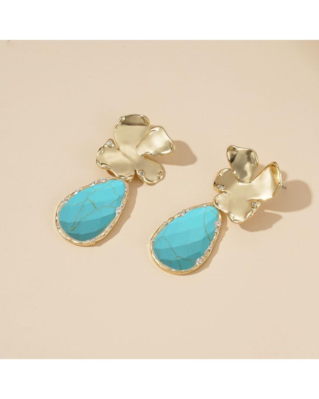 Rare Matters Jewelry Blue Golden Flora Statement Drop Earrings
