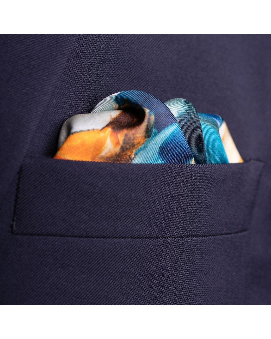 Otway & Orford Blue 'Golf Swing' Silk Pocket Square. Full-Size for men