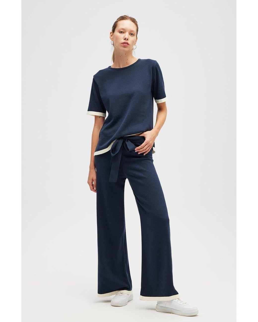 Peraluna Blue Rumi Waistbanded Knit Trousers