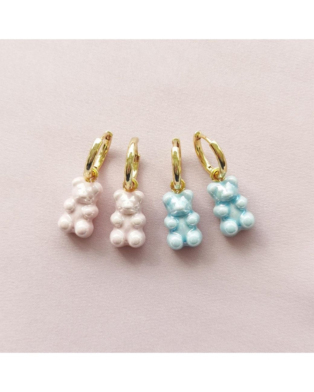 POPORCELAIN Blue Baby Porcelain Gummy Bear Earrings, Tone