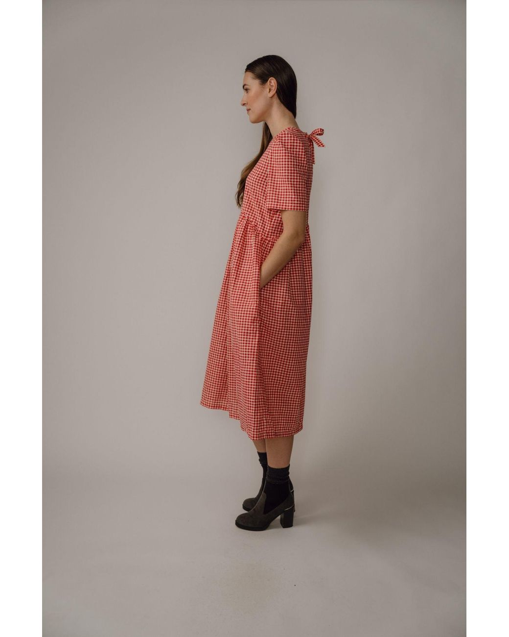 BEIRA Red Flora Dress – Gingham Cotton