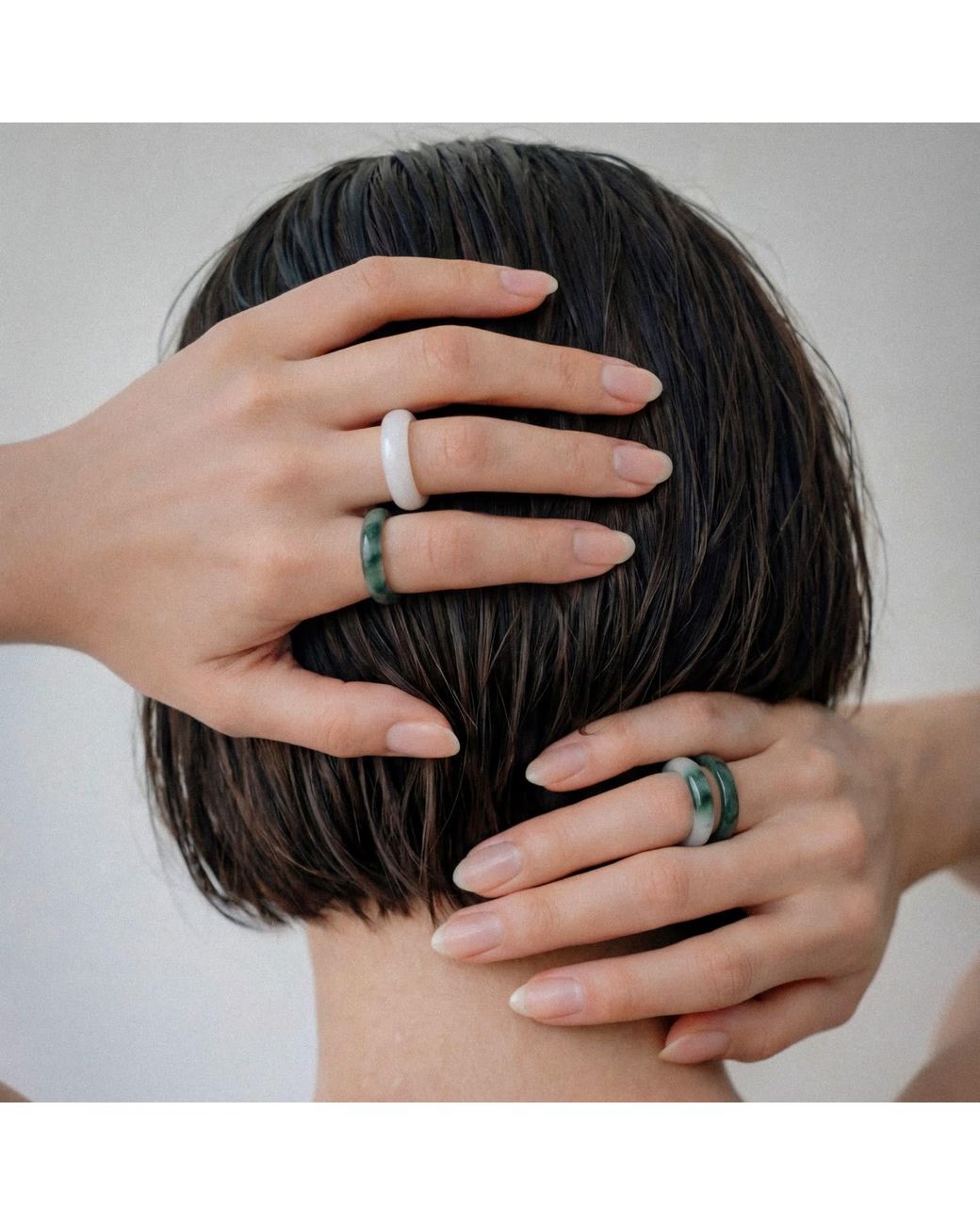 seree Koi Mottled Green, Grey, Grey, Grey, Grey, Grey Jade Ring