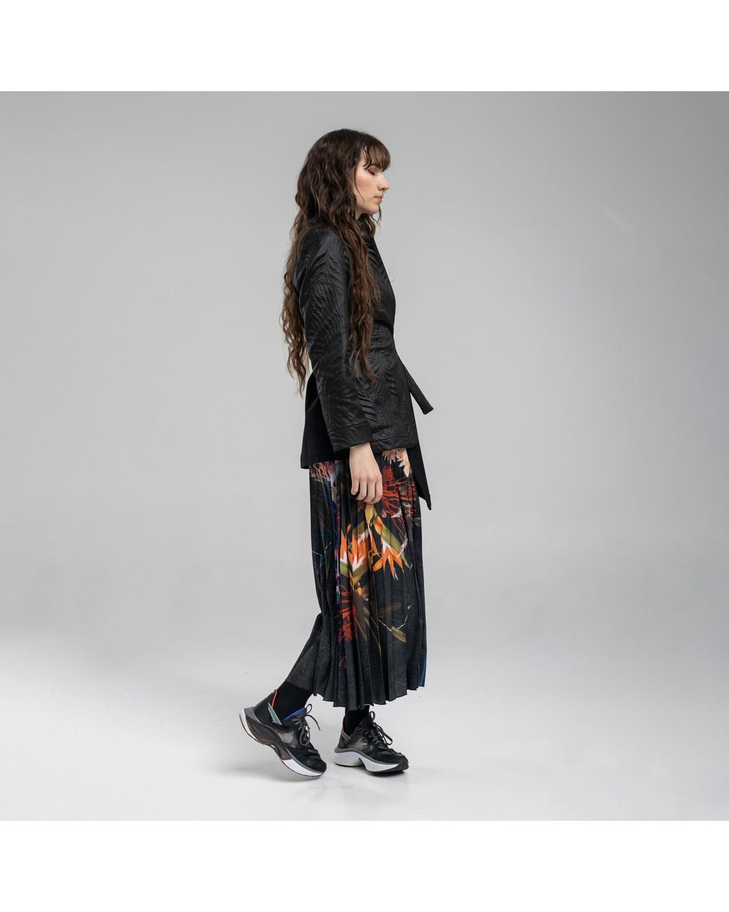 ARTISTA Black Pleated Maxi Skirt with Elasticated Velvet Waistline