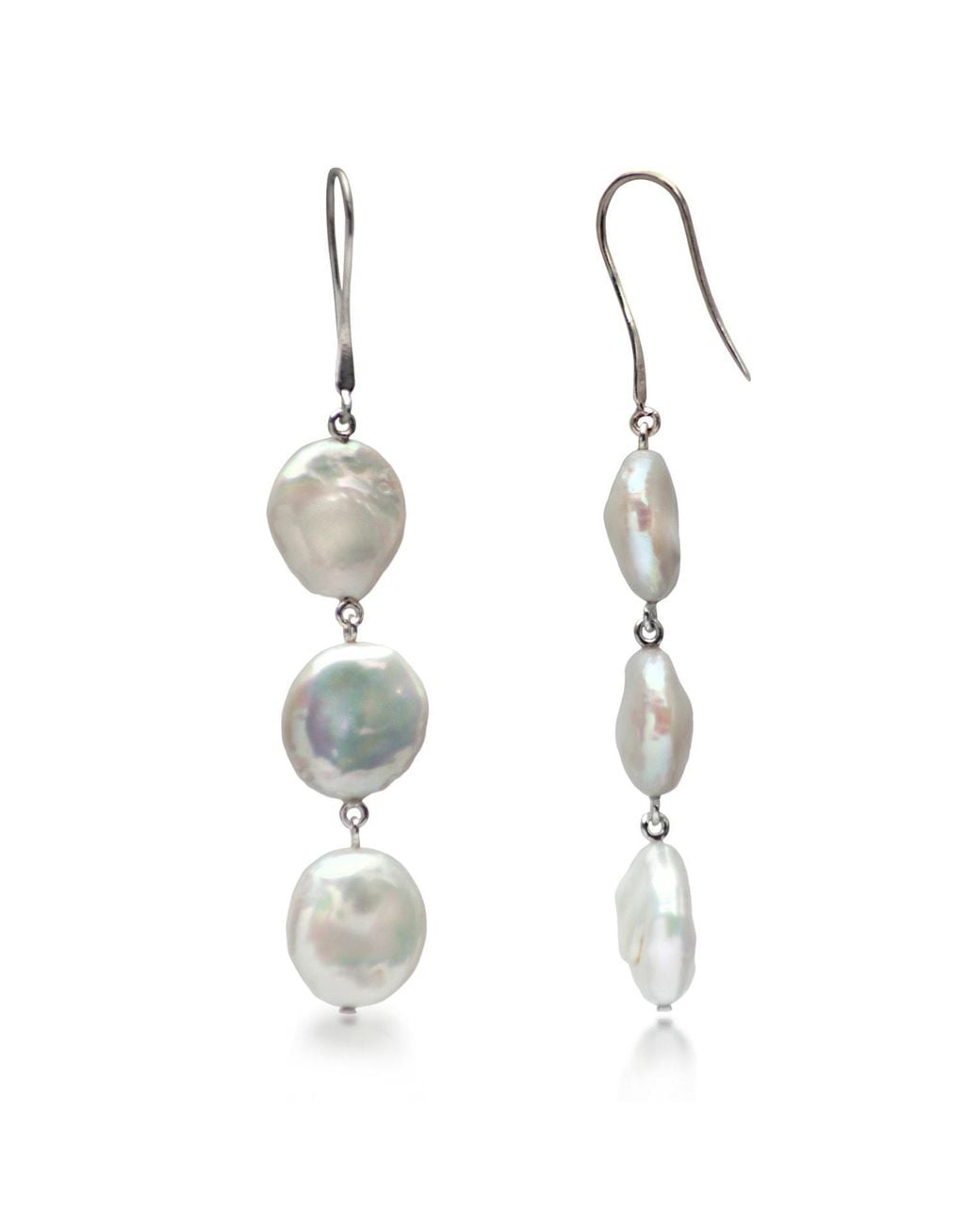 The Jewellery Store London Metallic Keshi Pearl Coin Three Layer Dangle Earrings
