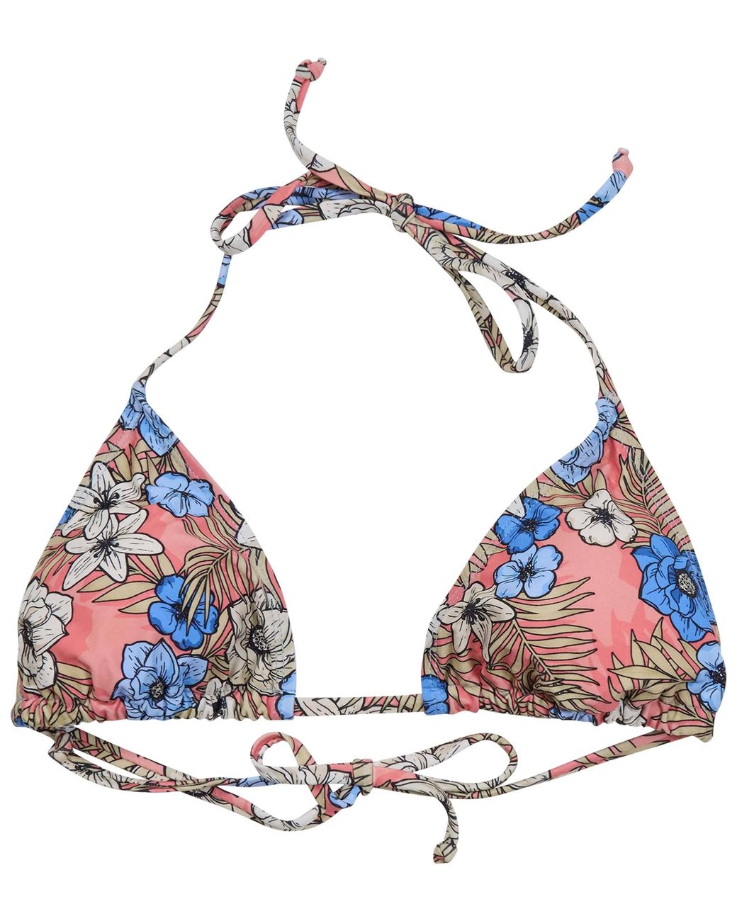 Lords of Harlech Blue Flavia Tropical Mix Coral Bikini Top