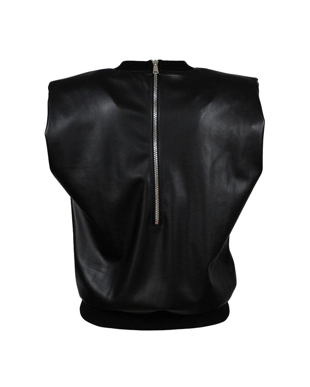 Lalipop Design Black Vegan Leather Blouse With Faux Crystal Embellished Laser Cut-Out Heart