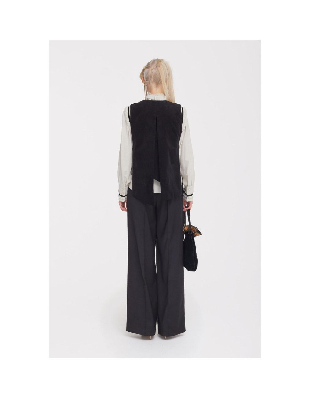 Julia Allert Black Longline Asymmetric Wrap Velvet Vest –