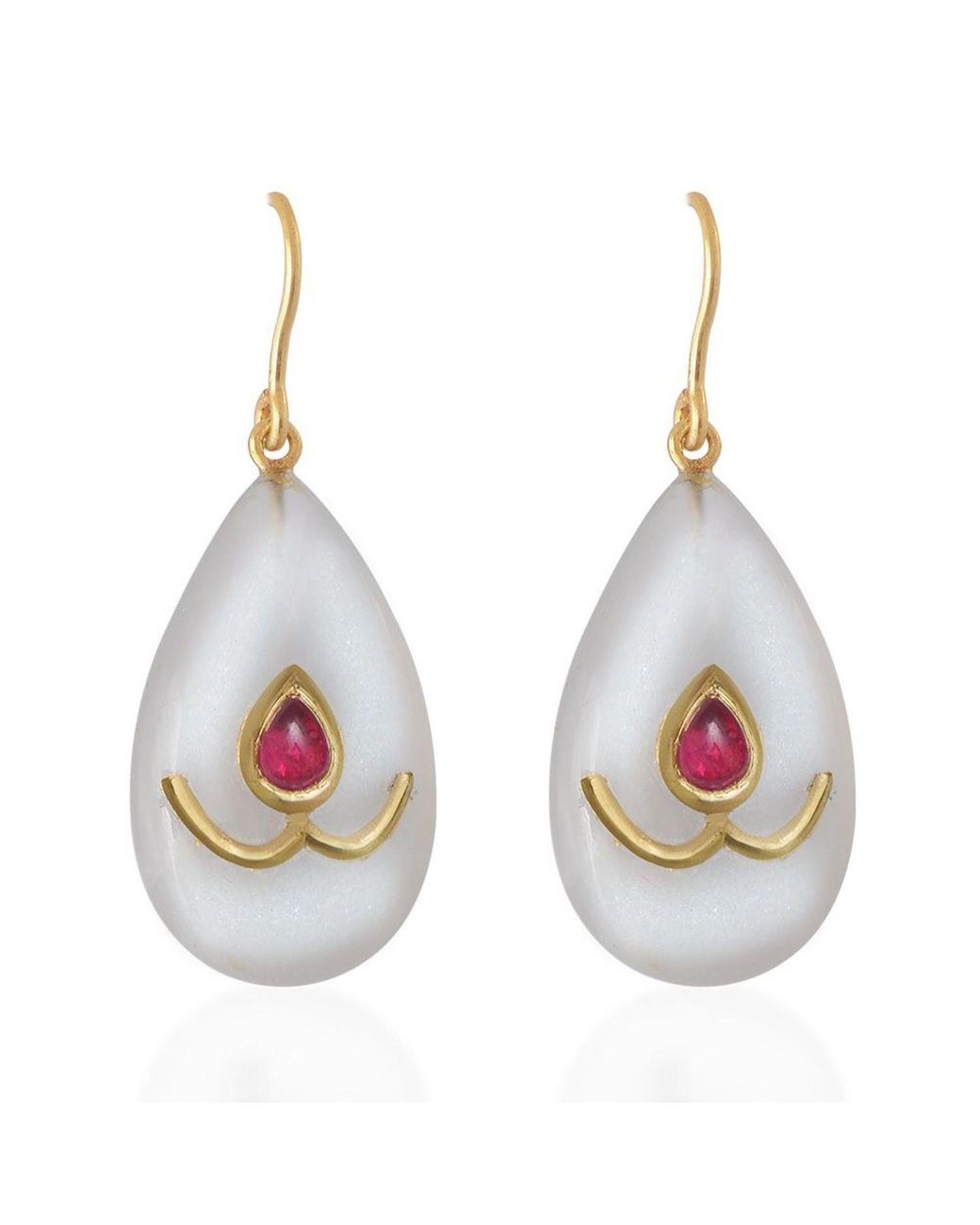 Emma Chapman Jewels White Snowflake Moonstone Ruby Earrings