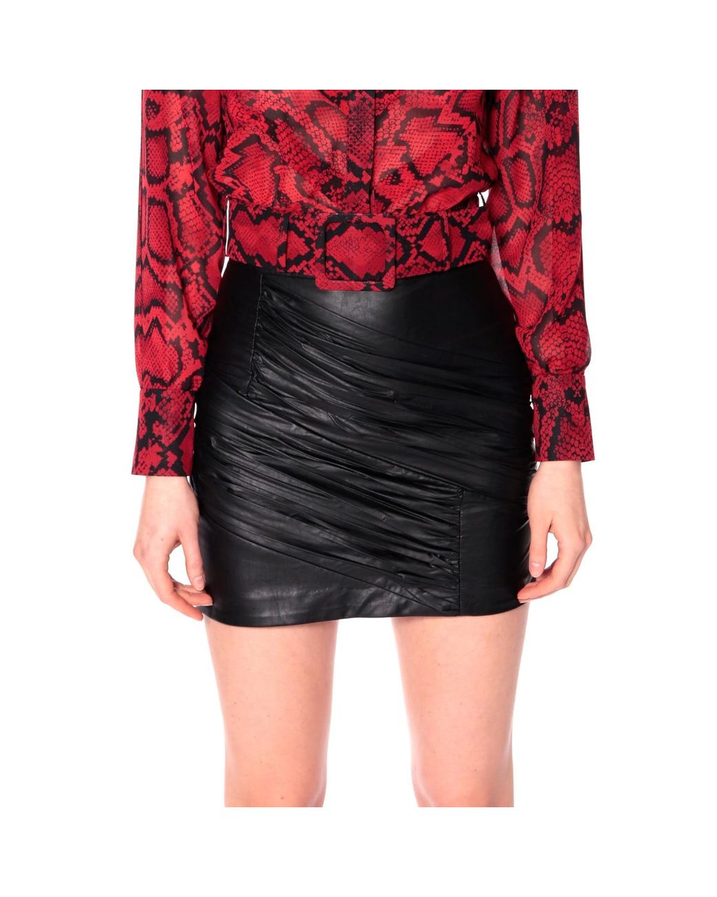 AGGI by HALEWSKI Black Jolie Cynical Creased Vegan Leather Mini Skirt