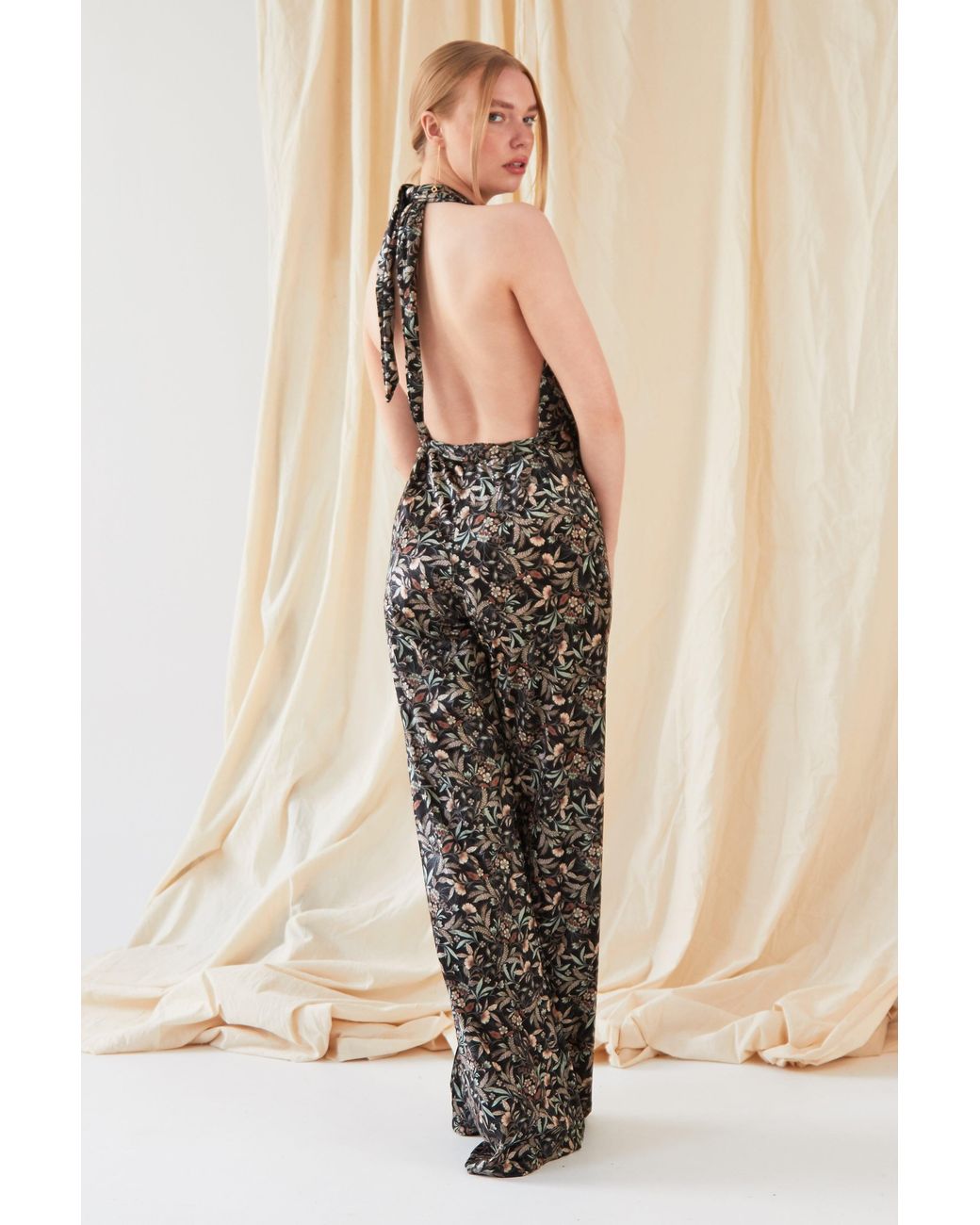 Sarvin Multicolor Floral Velvet Backless Jumpsuit