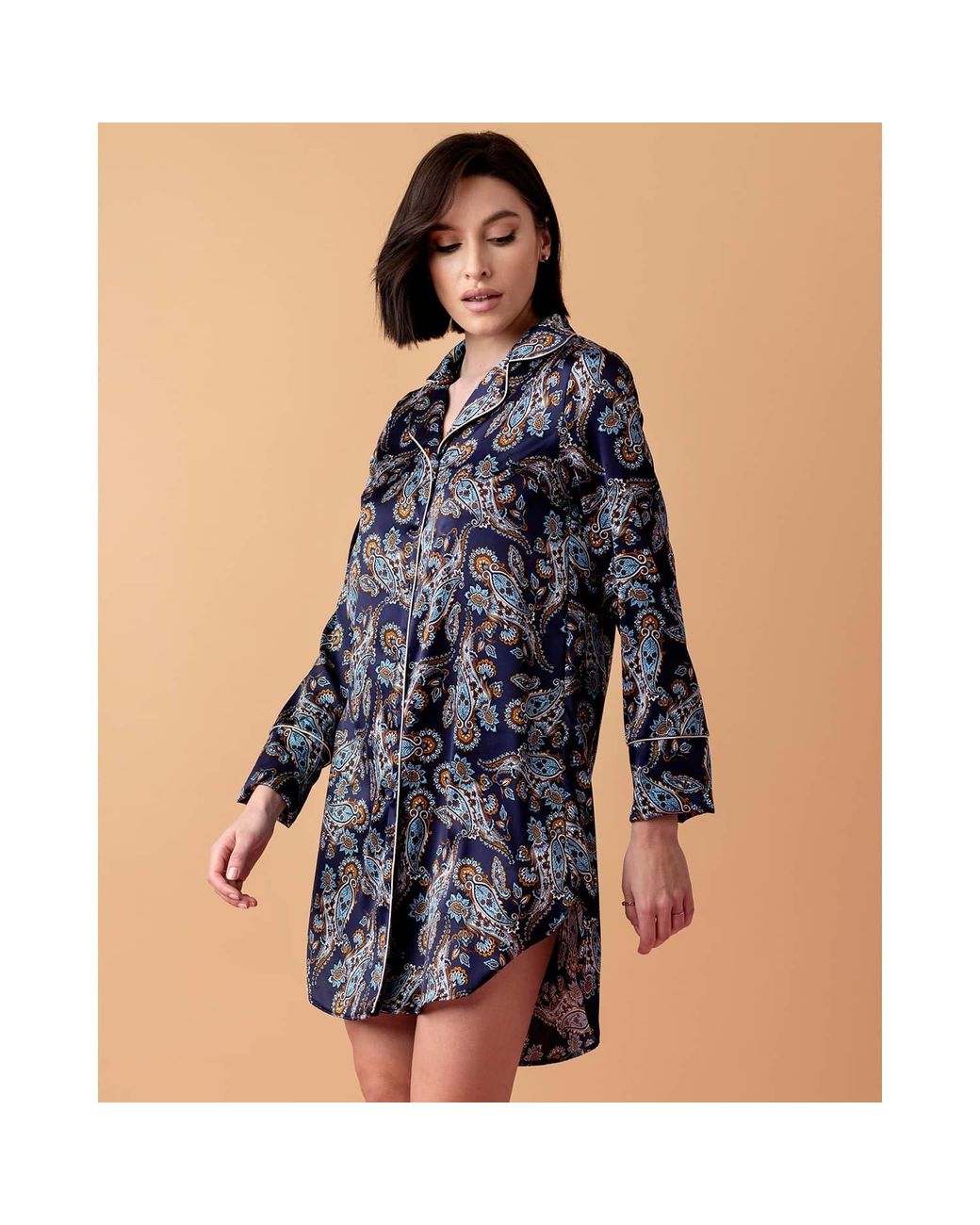 Oh!Zuza Blue Neutrals Silk Shirt Nightdress