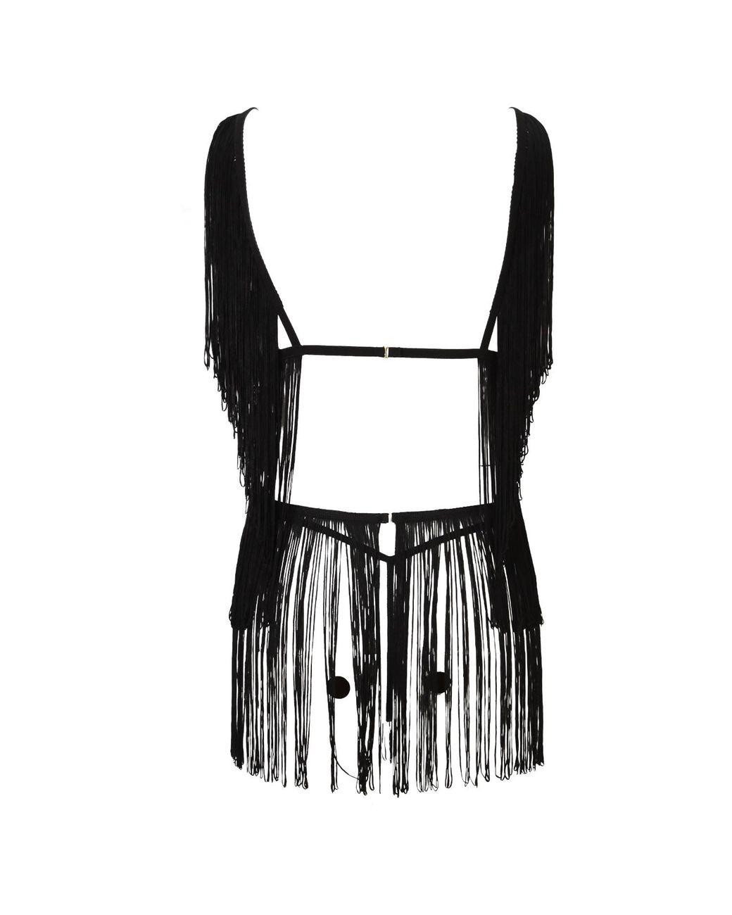 Belle -et-BonBon Black Fringe Tassel Top And Skirt Set With High Waisted Knicker