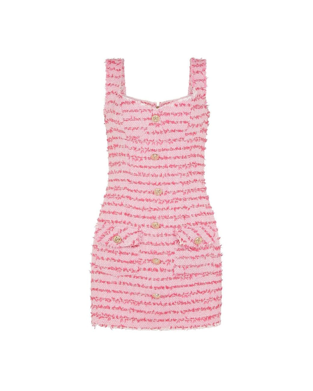 Sour Figs Pink Tweed Frayed Trim Mini Dress