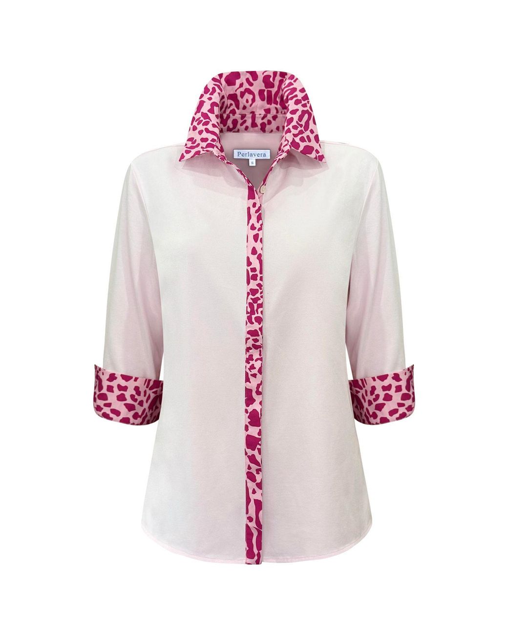 Perlavera Red Tina Three Quarter Sleeve Length Shirt With Printed Details