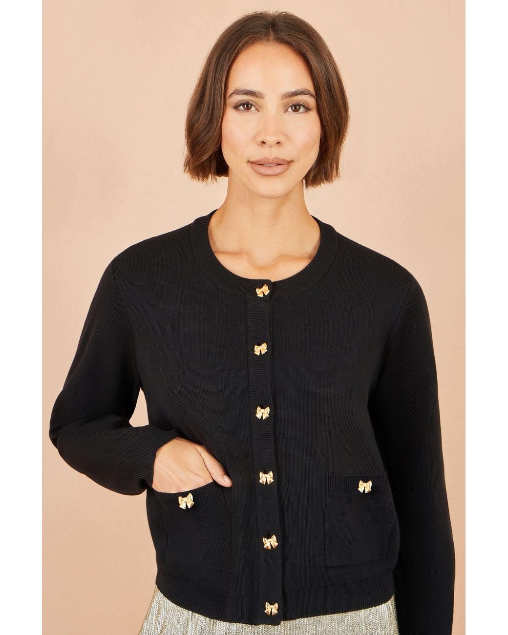 Yumi' Black Bow Button Cardigan
