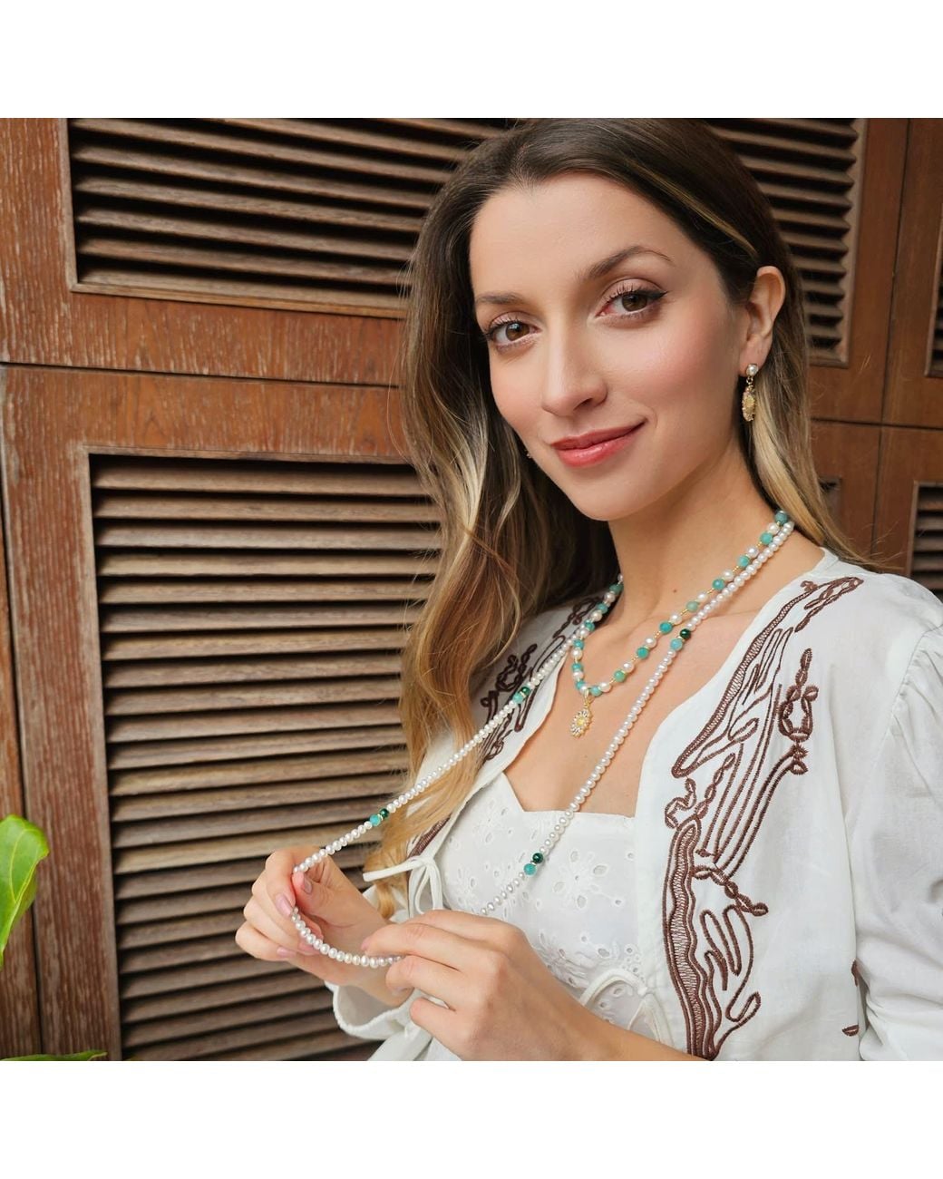 Farra Metallic Versatile Freshwater Pearls With Gemstone Long Necklace