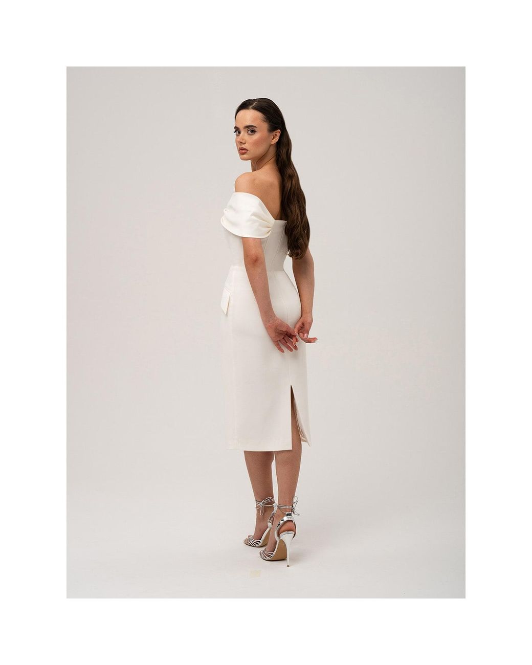 Tia Dorraine White Steel Confidence Off-Shoulder Midi Dress