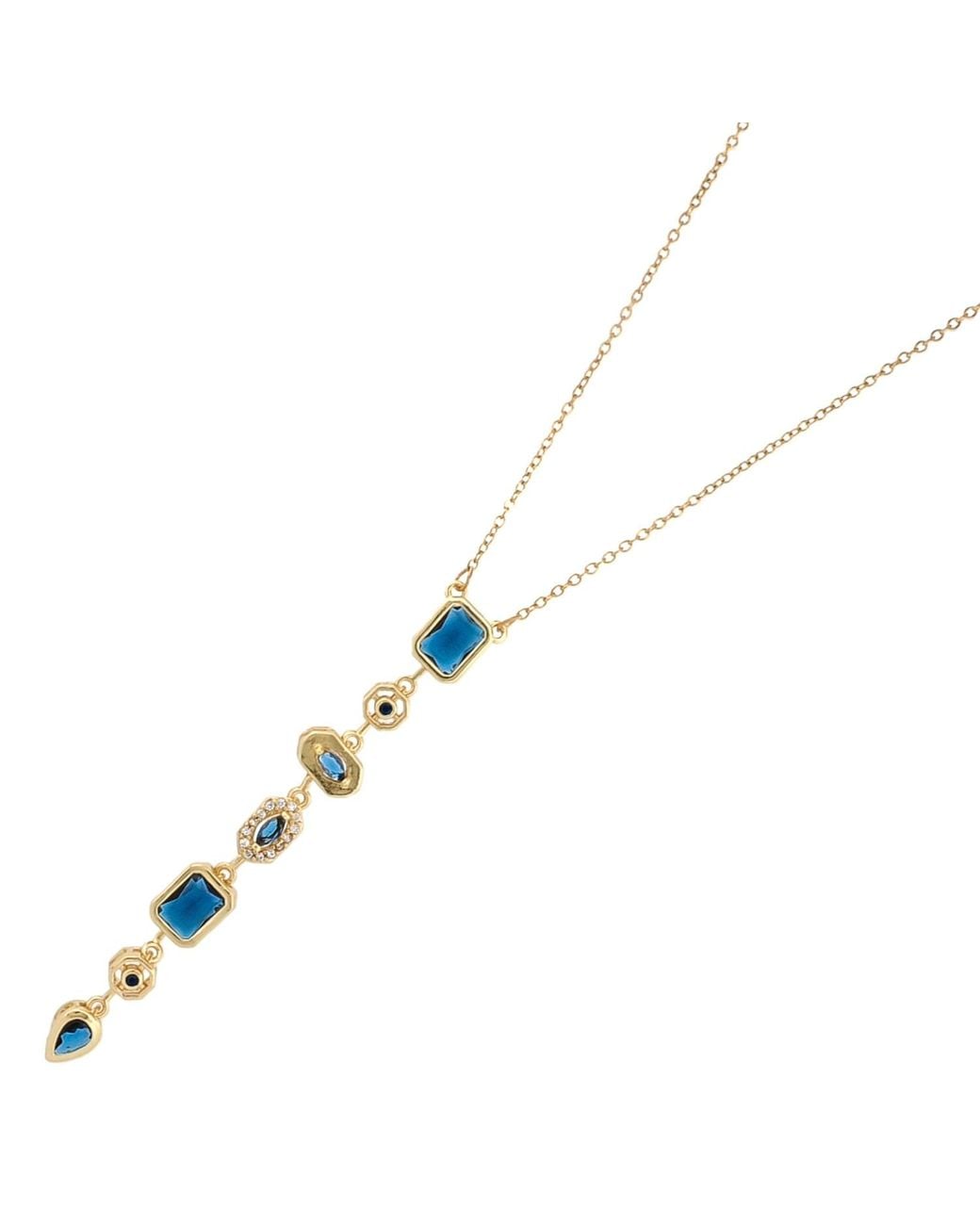 Ebru Jewelry Metallic Sapphire Crystal Y Necklace