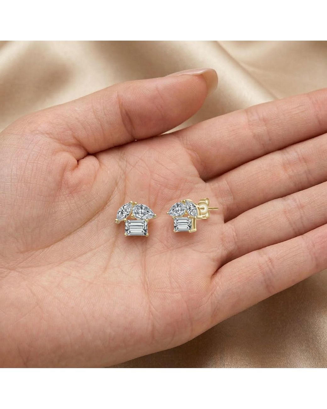 Genevive Jewelry Metallic Plated With Clear Cubic Zirconia Three Stone Earrings