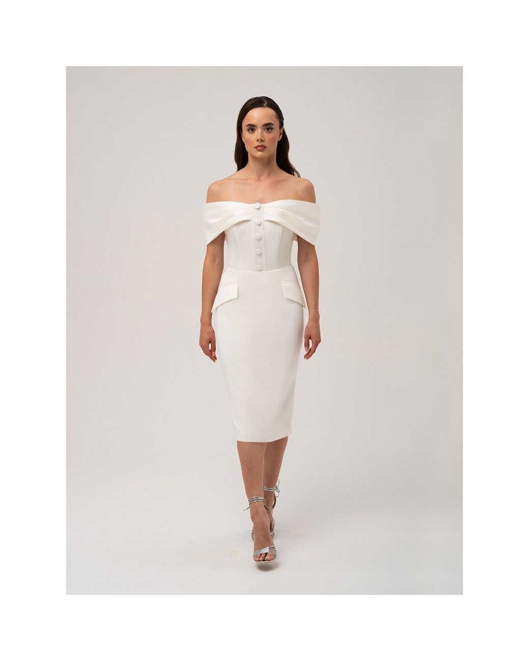 Tia Dorraine White Steel Confidence Off-Shoulder Midi Dress