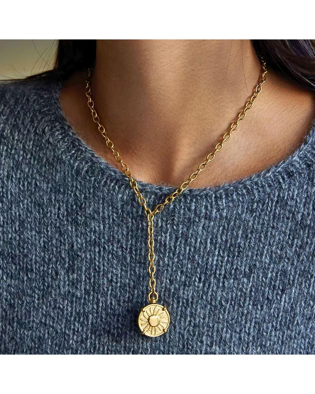Olivia Le Metallic Reversible Two Tone Coin Lariat Necklace