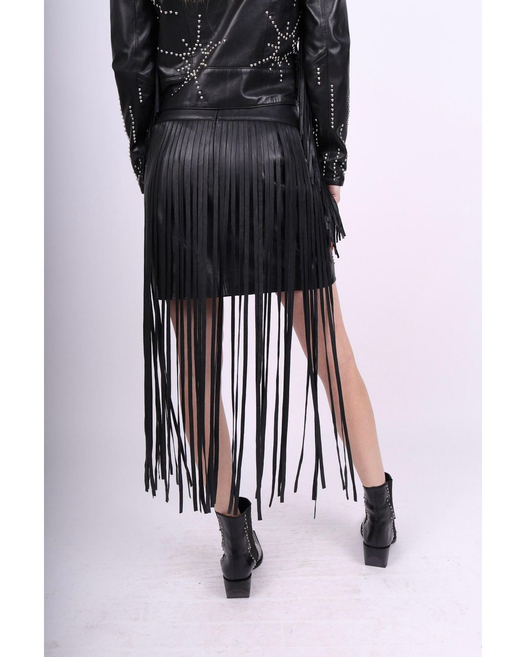 Any Old Iron Gray Studded Starburst Leather Mini Skirt