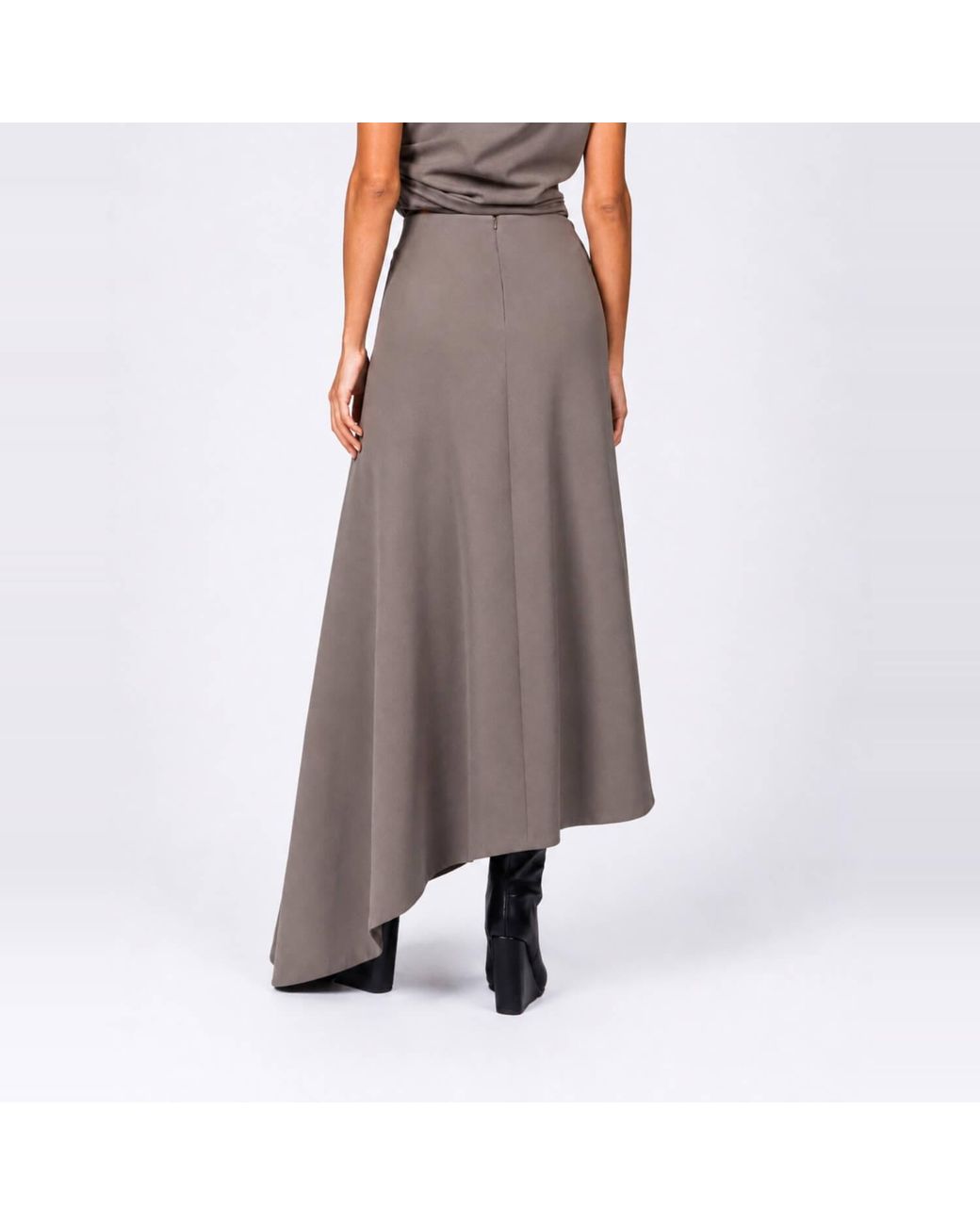 Elamins Brown Asymmetric Drape Skirt