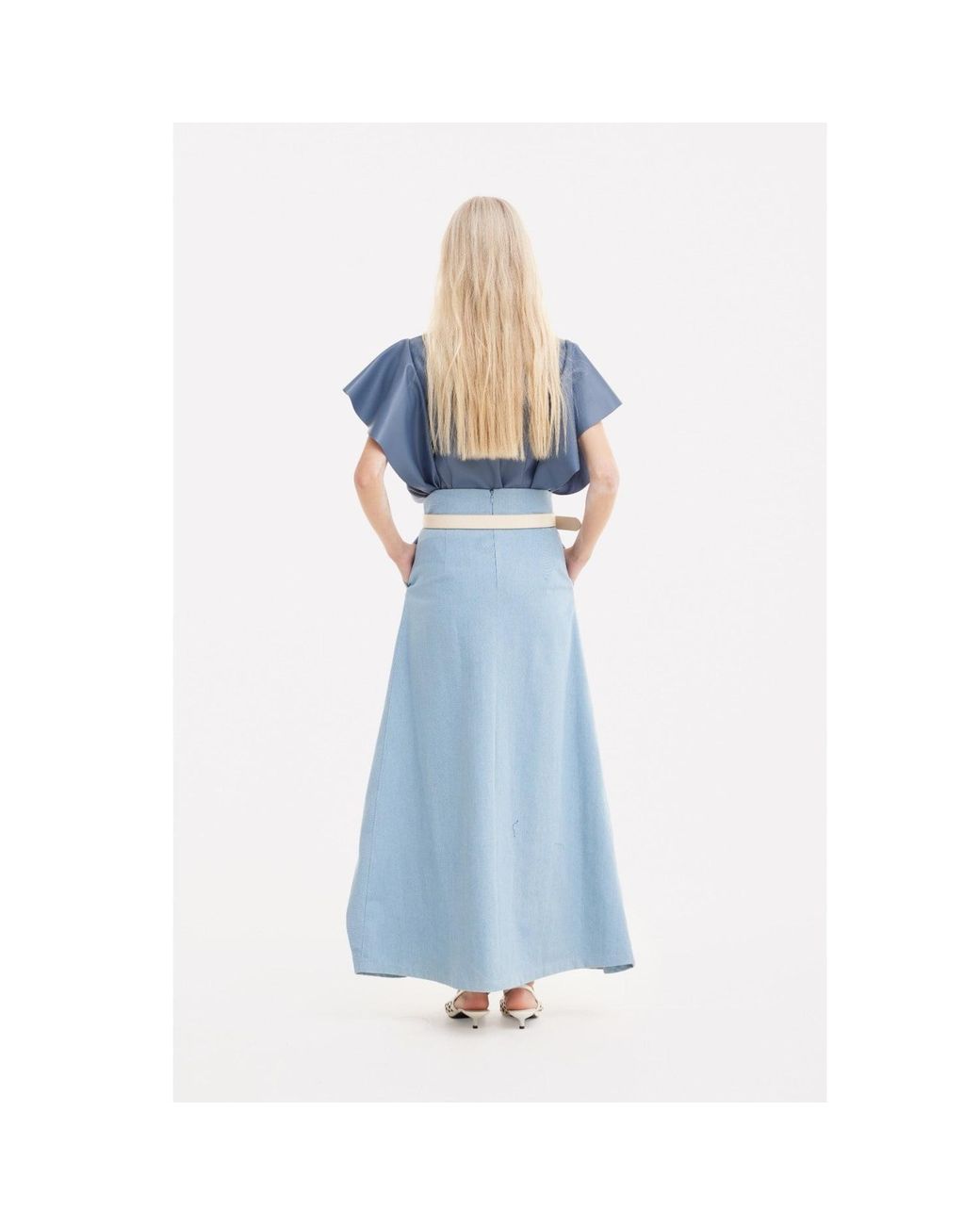 Julia Allert Blue Draped Faux Leather Shirt – Pale