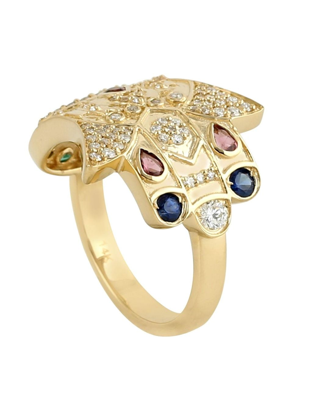 Artisan Metallic Multi Gemstone Butterfly Diamond Ring