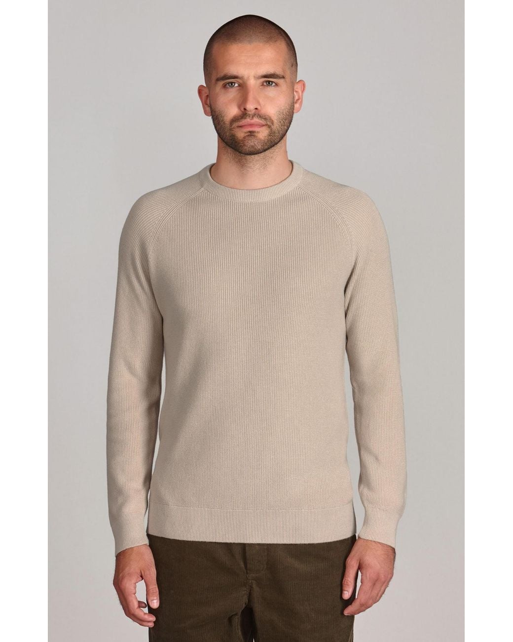 Paul James Knitwear Gray Neutrals Cotton Lightweight Fisherman Dylan Rib Jumper for men