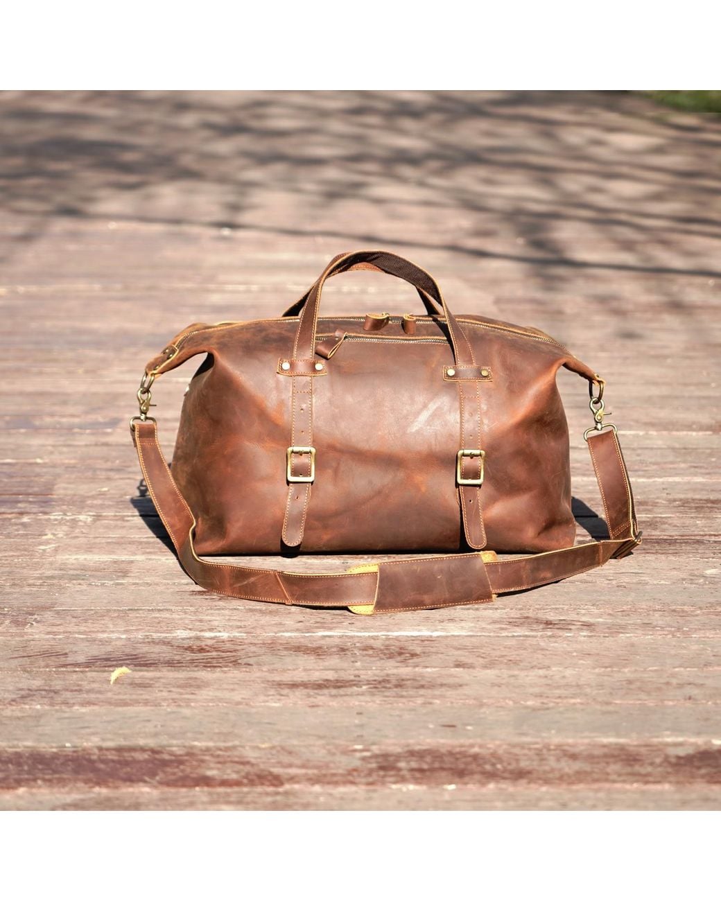 Touri Brown Large Genuine Leather Holdall for men