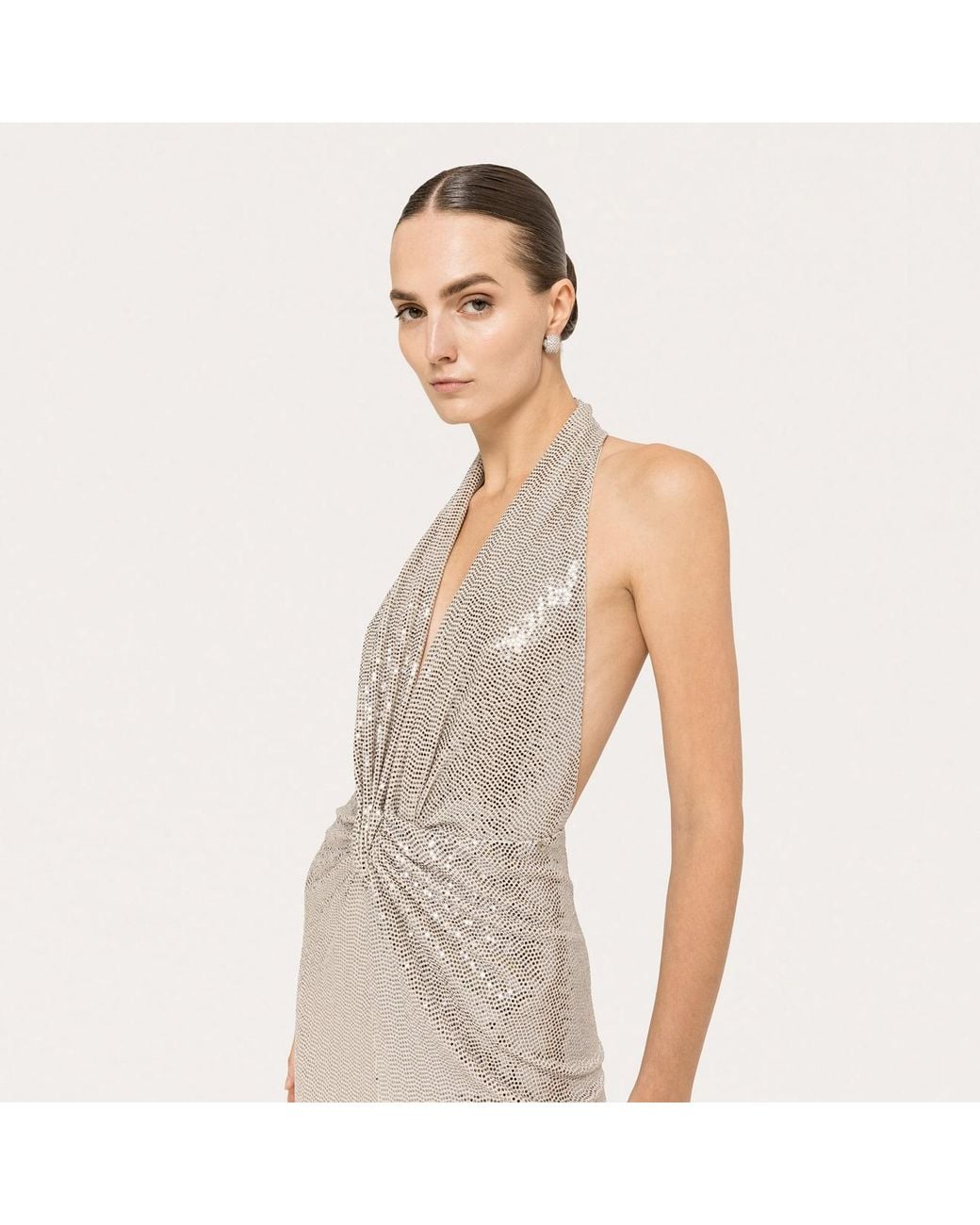 Nissa Natural Backless Sequin Maxi Dress