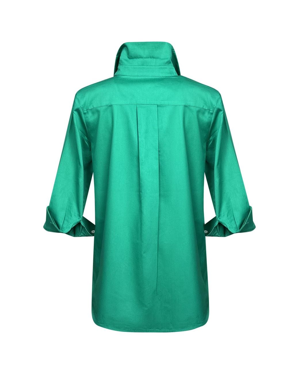 Perlavera Green Cely Solid Cotton Satin Three Quarter Sleeve Length Missy Fit Shirt