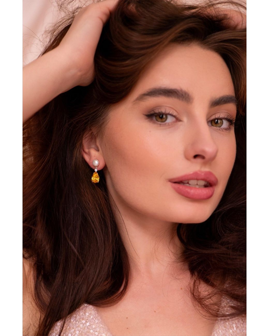 Santinni Yellow 'Highgrove' Freshwater Pearl & Crystal Drop Earrings