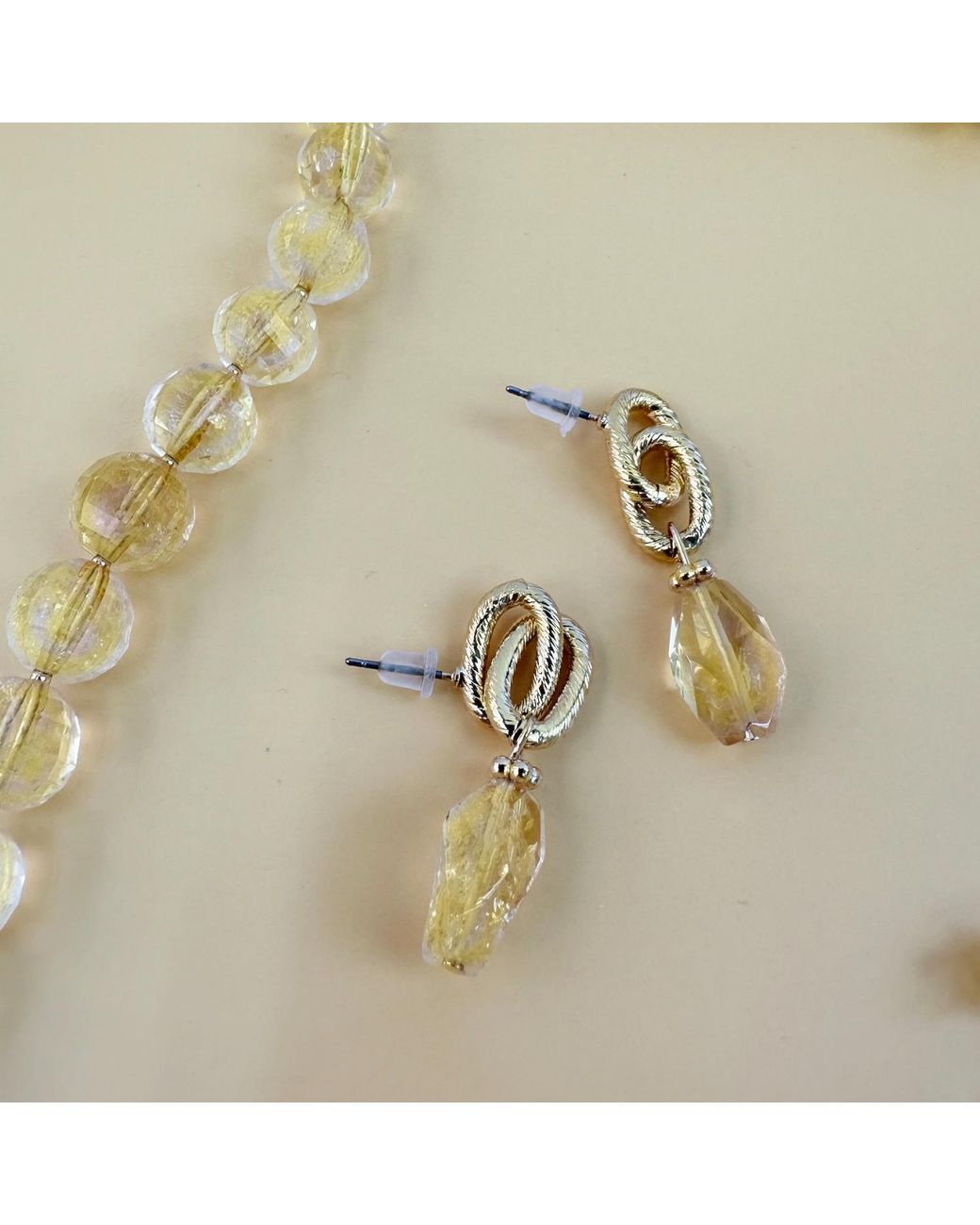 Farra Metallic Citrine Chain Earrings