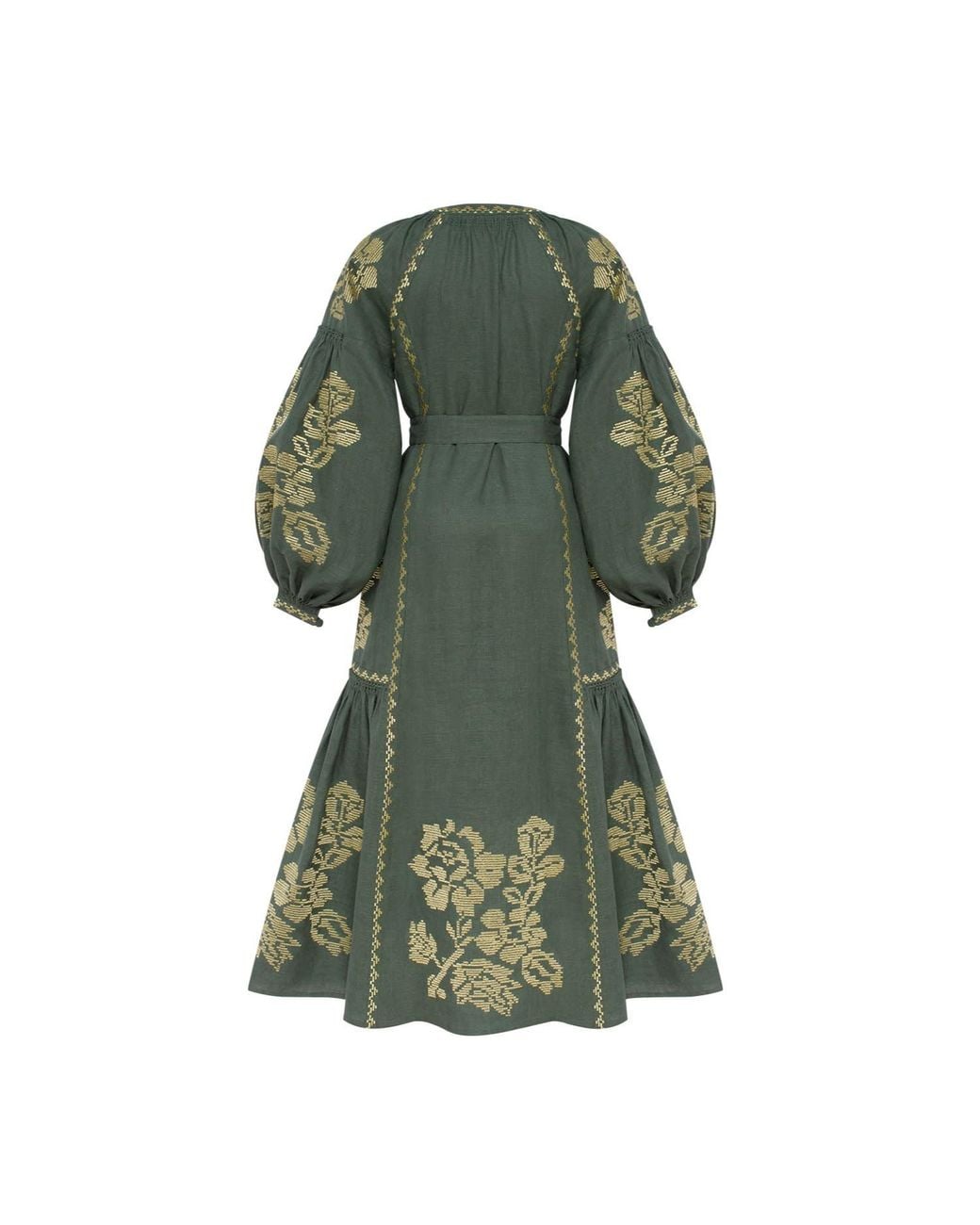 Annabo Green Elysian Garden Linen Midi Dress