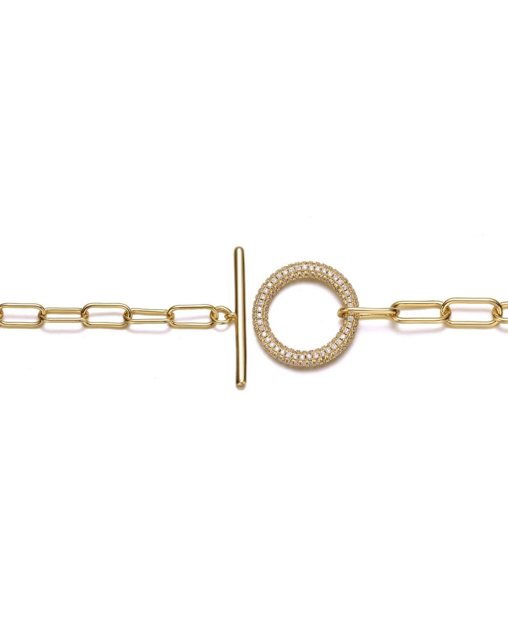 Genevive Jewelry Metallic Rachel Glauber Plated With Cubic Zirconia Oversized Toggle Clasp Elongated Oval Cable Link Bracelet