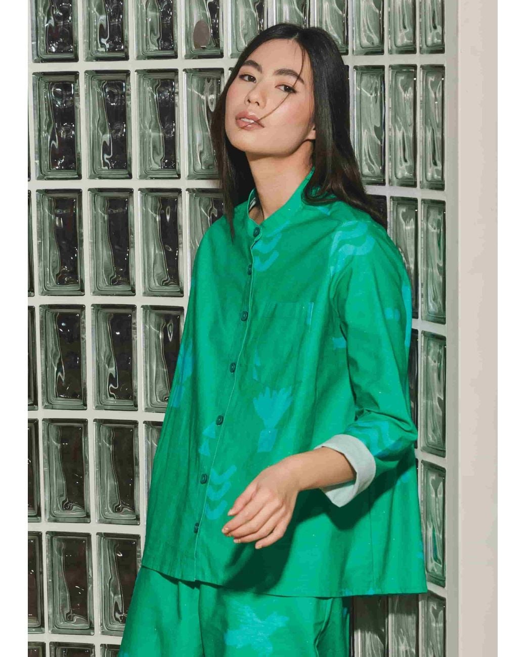 Wild Clouds Green Organic Cotton & Linen Shirt