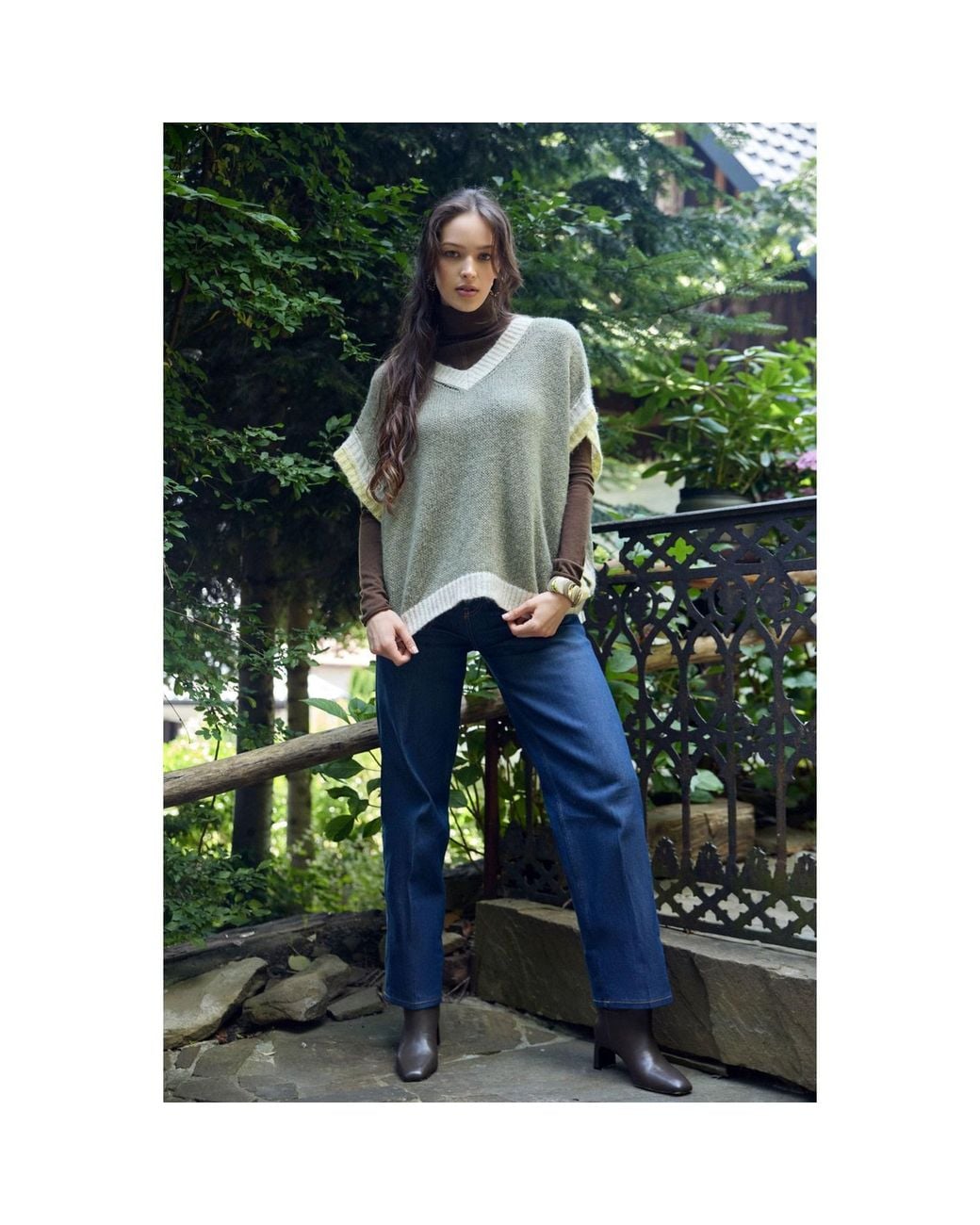Saachi Green Colorblock Knit Moss Sweater Vest