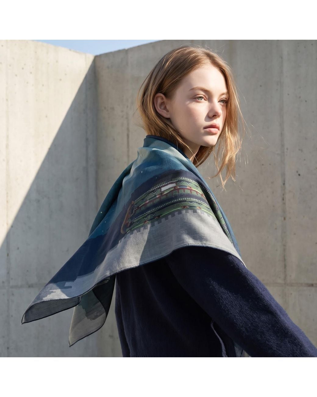 Ana Maison Blue Eqesix Seoul Silk Wool Scarf