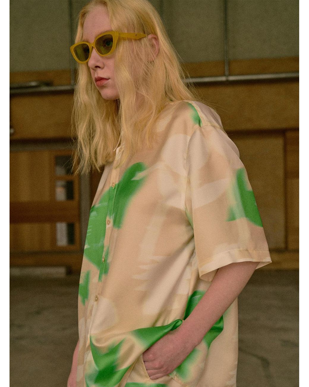 Lost Pattern Green Frida's Dream Oversized Silk Shirt