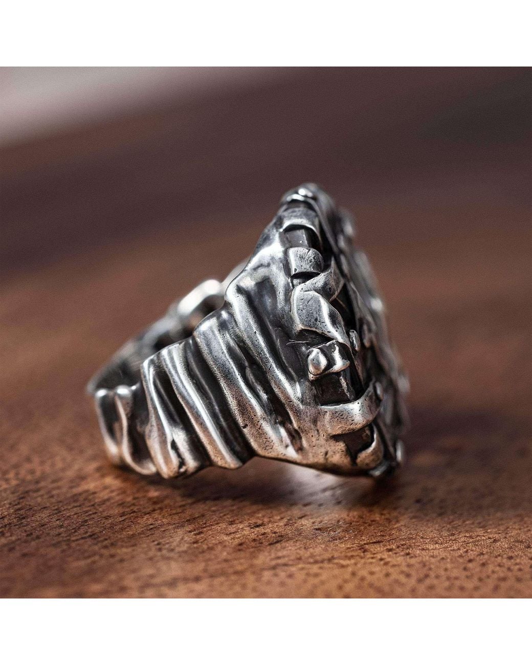 German Kabirski Metallic Chainmail Sterling Ring With Cold, Machined Metal Effect for men