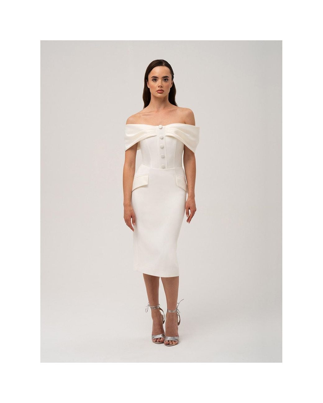 Tia Dorraine White Steel Confidence Off-Shoulder Midi Dress